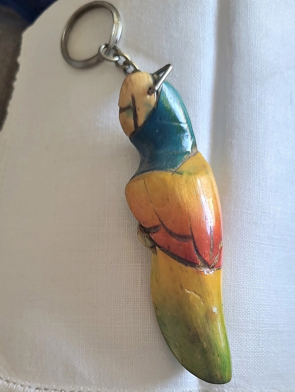Carved Bird Keychain in Blue & Yellow